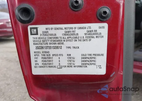 2005 Chevrolet Silverado 1500 Z71 из США, поврежденный, VIN 2GCEK13T551329512